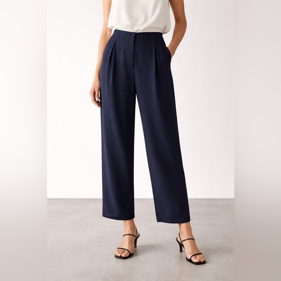 MaxMara Pants - Max Mara Silk 100% Wide Leg Navy Trousers Lined Flowy Casual Chic Academia ,6